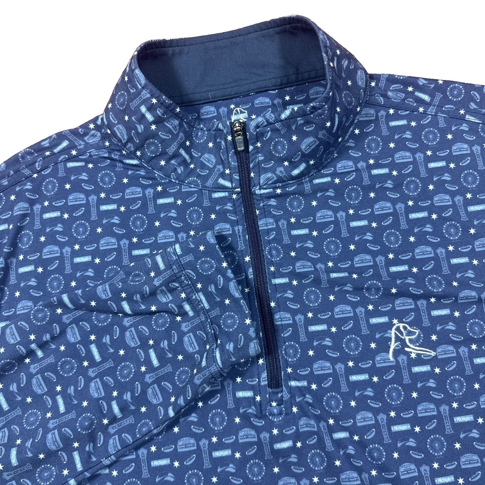 Rhoback Men's Quarter Zip Performance Blue AOP Food Pattern LS Pullover Sz M